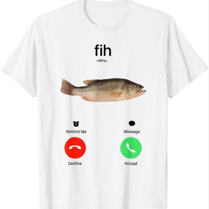 100% Cotton Fih Calling Remind me Message Decline Accept Phone Call Fish T-ShirtFit Casual Streetwear Men Gifts