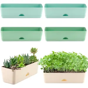 6 Pack Rectangle Planter 16 Inch Window Boxes Planters Rectangular Large Window Sill Planters Indoor Self Watering  Pots with Drainage Holes and Saucers Succulent  Flower Pots, Macaron Color