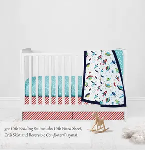 Bacati Airspace 3-Piece Crib Bedding Set - Blue/Green/Red