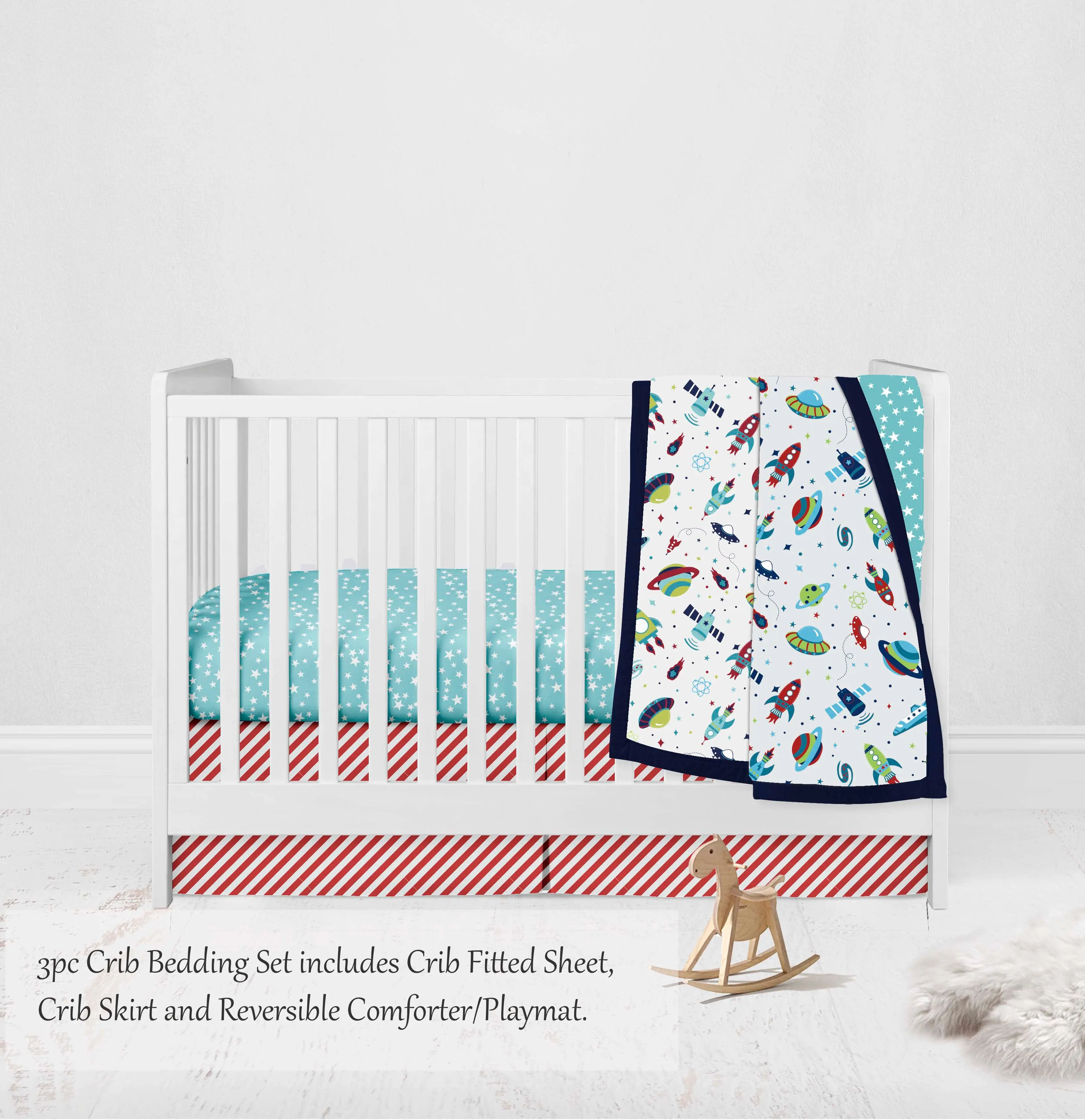 Bacati Airspace 3-Piece Crib Bedding Set - Blue/Green/Red