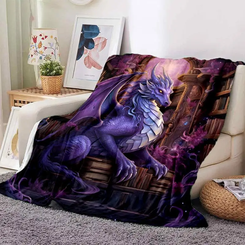 Magic Dragon Pattern Blanket, 1 Count Soft Warming Bedding Blanket, Lightweight Flannel Throw For Sofa, Bed, Living Room, Office, Couch, Travel, Campi
