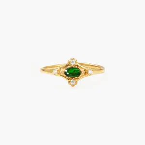 en route Juliet Emerald Green Ring, Gemstone Piece with Sparkling Accent Stones, Elegant Jewelry for Everyday Wear & Layered Statement Looks