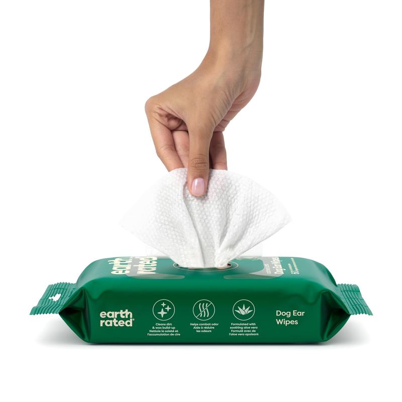 Earth Rated | Dog Ear Wipes Oatmeal Scented Hypoallergenic Plant Based 60 Count for Grooming, Removal of Dirt, Wax Build Up with Calming Aloe Vera Chamomile