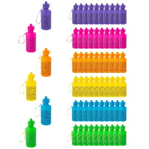 18 oz. Bulk 60 Ct. Smile Face Neon Reusable Plastic Water Bottles