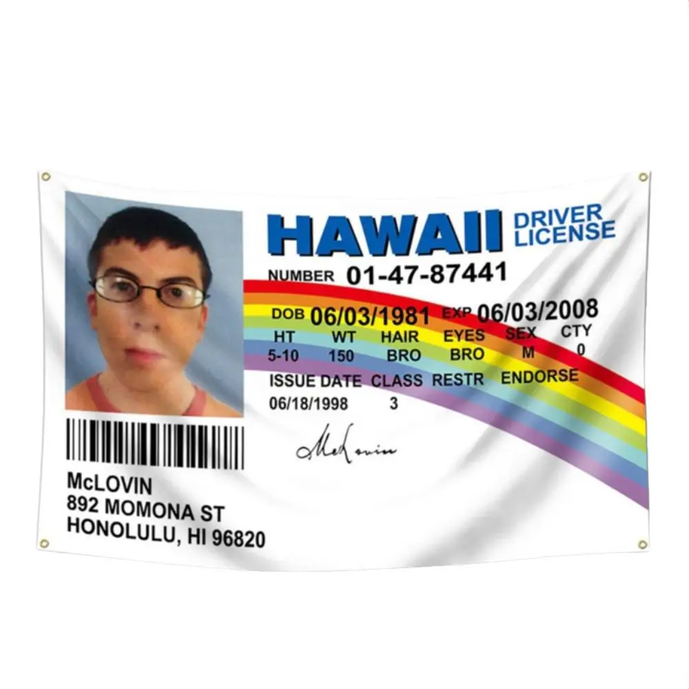 ID Driver License Flag, McLovin ID Driver License Flag, Indoor Decorative Banner, Room Decor, Bedroom Accessories, Bedroom Decor Furniture, Halloween