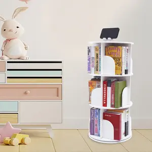 360° Rotating 3-Tier Corner Bookshelf - PVC Narrow Bookcase Stackable Shelves Bookshelf Organizer for Small Spaces, Bedroom & Living Room