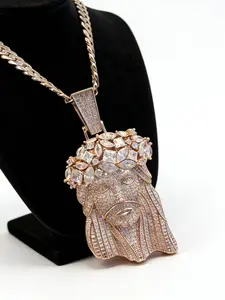 18K rose gold 10mm Cuban necklace with rose gold Jesus gemstone pendant