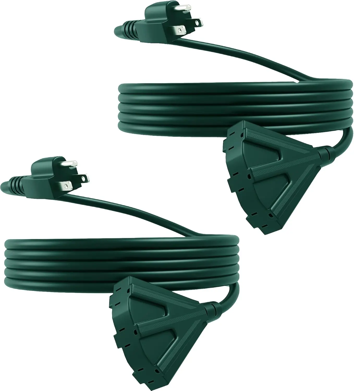 25FT Outdoor Extension Cord, 16/3 SJTW Tri-Tap Power , Weatherproof, Heavy Duty Extension Cord for Holiday Decoration and Landscaping Lights,Green, 2 Pack
