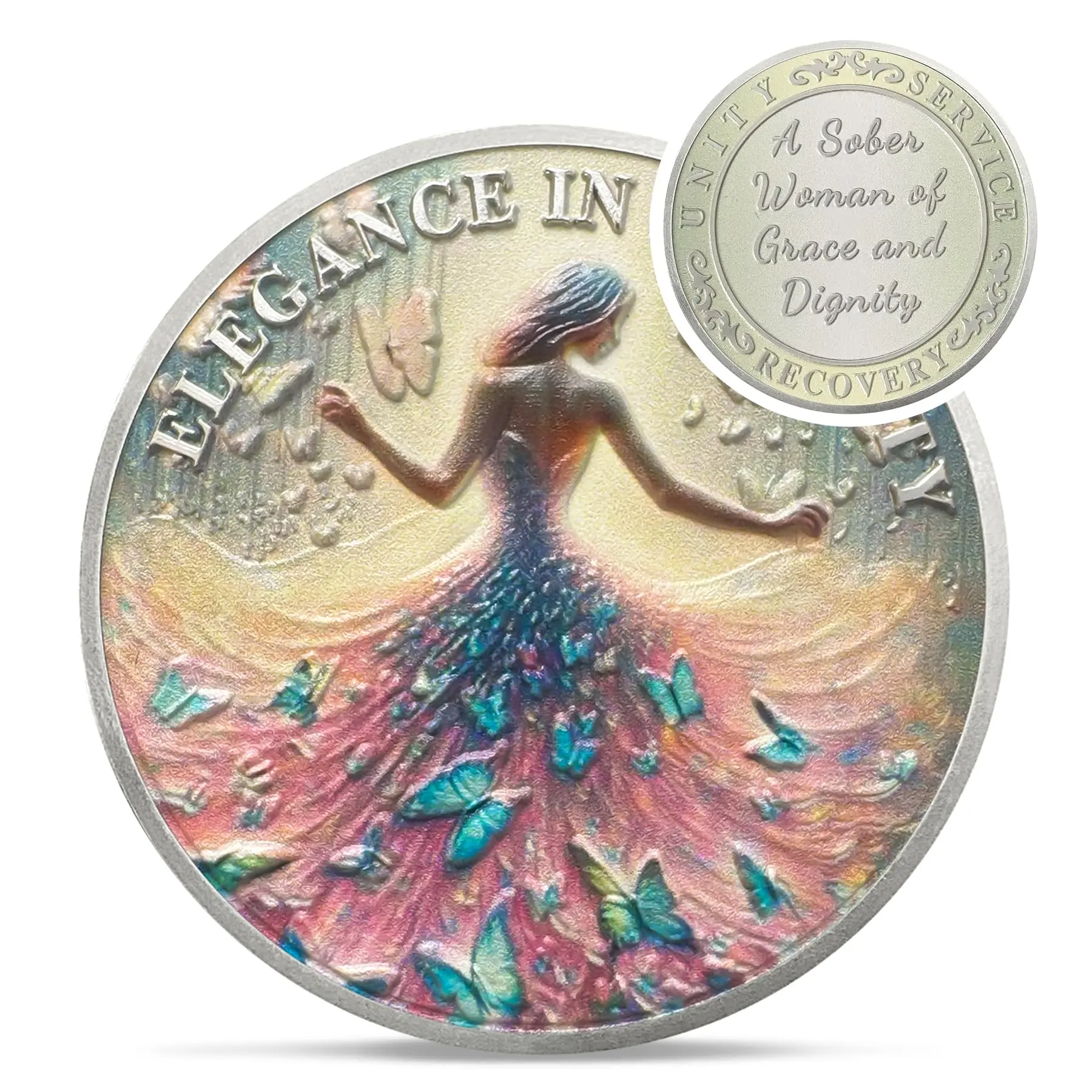 1-10 Year Value Valor Vow1 Year Artsy Grace Women Sobriety Coin - Colorful Butterfly Recovery AA Coins and Medallions Sister Power Sobriety Chips - New Beginning NA AA Token Inspirational Sobriety Gift for Women