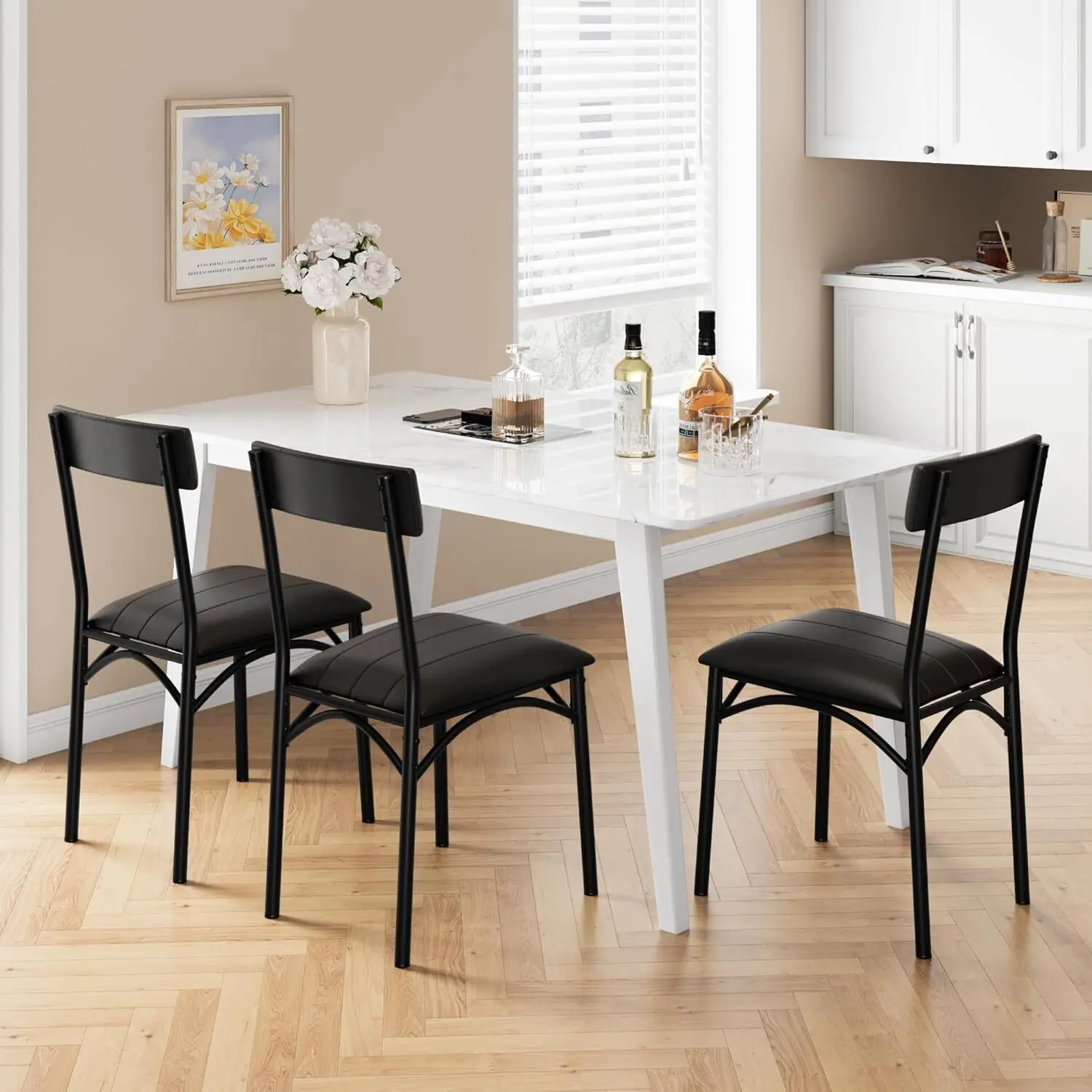 Dining Chairs Set of 2, Upholstered Dining Chairs with Back, PU Leather Kitchen Dining Chair, Black Chairs for Kitchen, Apartment, Living Room, Comfortable Seat, Easy Assembly, Classic Black Adjustable Counter Stools