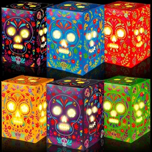 36 count Day of The  Decorations Sugar Skull Candles Holders Boxes Dia De Los Muertos  Ofrenda Decorative Hollowed Paper Boxes Luminary Bags for Halloween Party Decor Supplies
