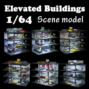 1/64 Scale Diorama Car Garage Model LED Lighting City Street View Car Parking Lot Scene Model Fits For 1/64 Hot Wheels Diecast Model Car Display Storage Collection Gift Toy