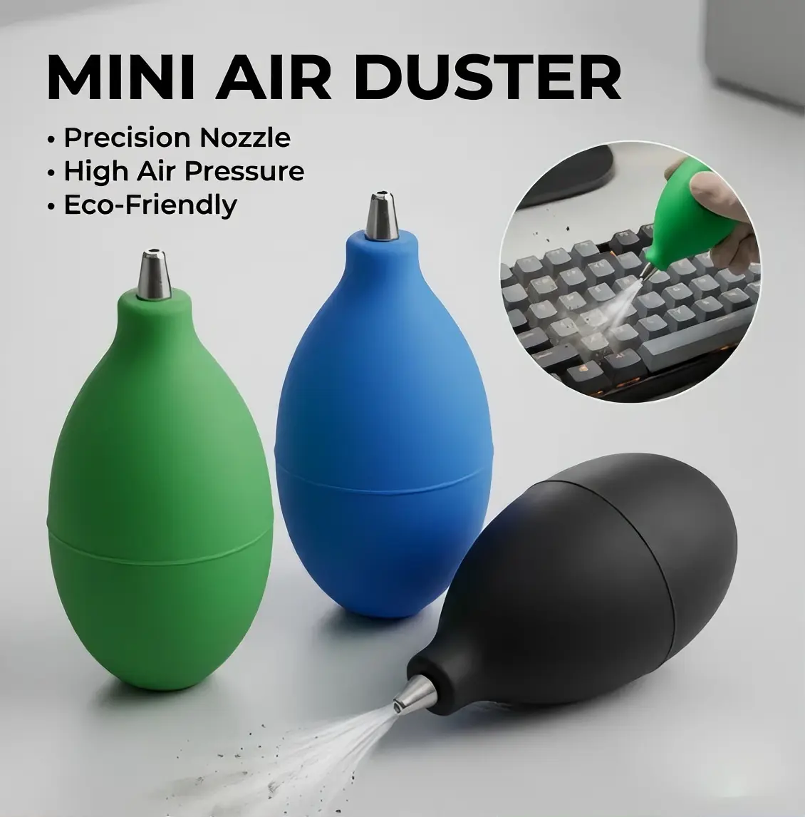 Mini Air Duster Blower Hand-Squeeze Precision Nozzle for Cameras Keyboards Lenses Electronics Optical Devices Black Blue Green