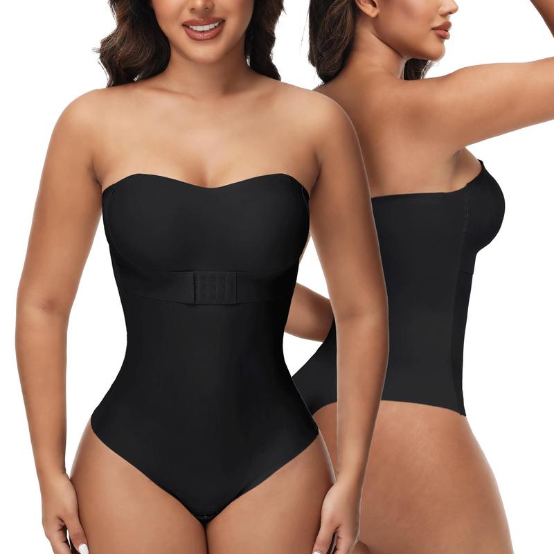 New Bustier Shapewear Bodysuit Tummy Control Strapless Bra Shapewear for Women Strapless Faja Body Shaper Thong Light Shapewear Womenswear Plus Size S-4XL Black Basic Casual