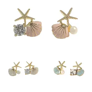 Women's Dainty Stud Earrings - Lightweight Shell Charm Bow Motif Hypoallergenic Minimalist Coastal Costume Jewelry, Ideal for Daily Wear, Beach Vacation, Lightweight Earrings