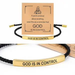 Inspire Bracelet-GOD IS IN CONTROLM,Self Worth Motivation Bracelet，Braided Rope Handmade Engraved Bracelet Stainless Steel，To My Daughter Inspirational Jewelry Gifts for Women Best Friend,Adjustable Up to 10"