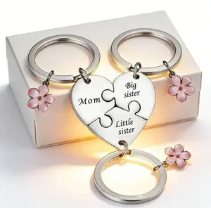 Mother-Daughter Bond 3-Piece Keychain Set Heart-Shaped, Family-Themed Engravings (Includes: Mom / Big Sister / Little Sister) Open-Style Clasp Design for Easy Attachment/Removal of Charms  A Heartwarming Gift for Mothers and Daughters Ideal for Daily Use