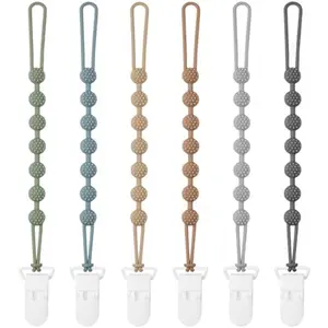 6 Pack Silicone Pacifier Clip with One-Piece Design for Baby Boys and Girls, BPA Free Soft Flexible Binky Clips with Texture for Baby Essentials