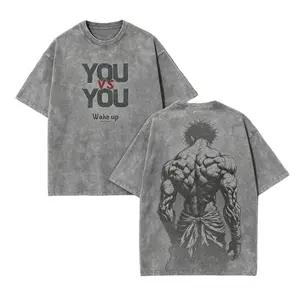 Baki Hanma Grey T Shirt Baki the Grappler Colletion Anime Double Printed Vintage Washed Tee - Tank Top Unisex Oversize Anime Manga Washed Heavyweight Cotton T-shirt Clothes Tshirt