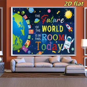 2D Flat 1PC Polyester Banner, Space Astronaut Themed Slogan, Smooth Draping & Fade Resistant, Kids' Educational Style, for Classroom Decor, Kids' Room Decoration, Kindergarten Activity, Study Corner Background, Photography Backdrop, Indoor & Outdoor Use