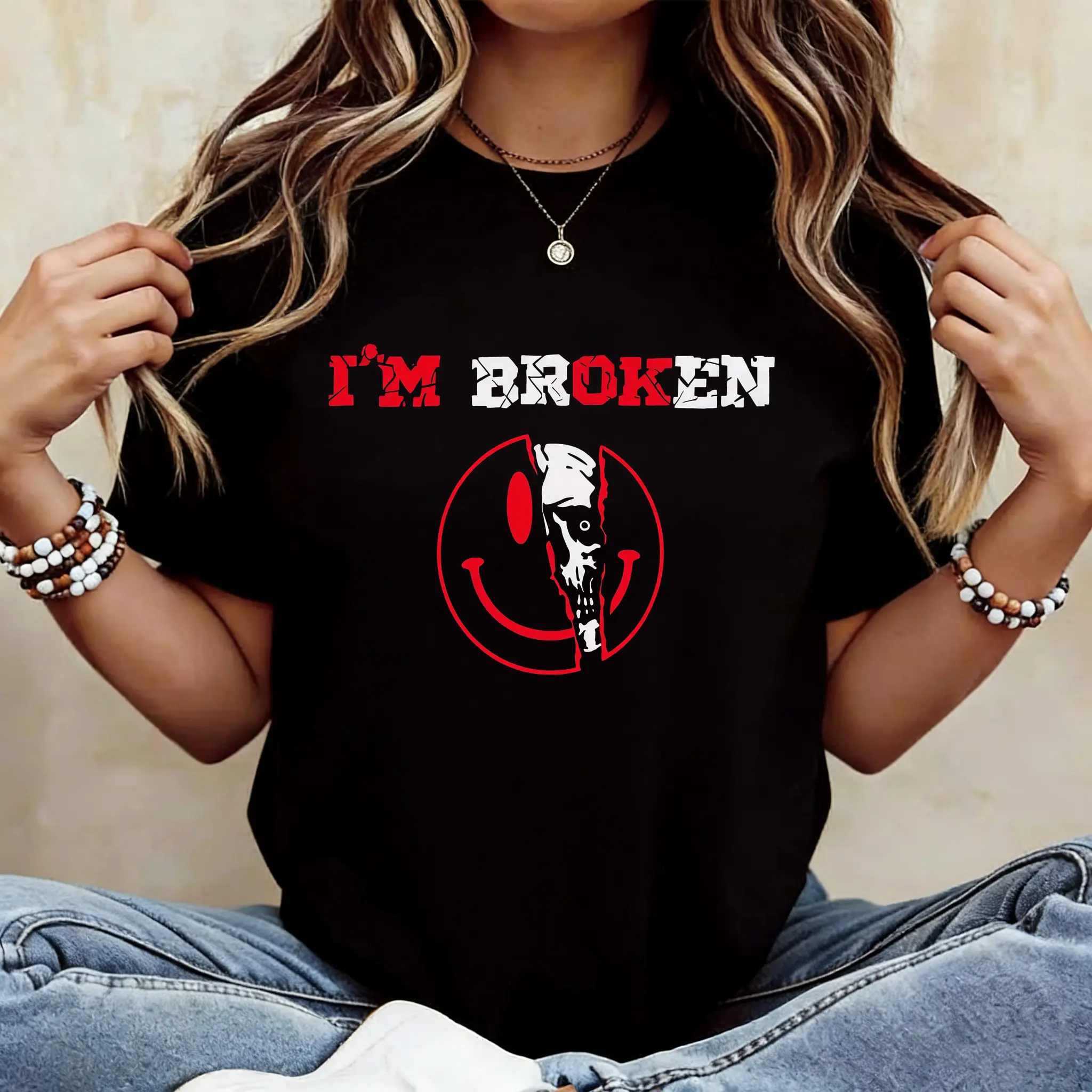 I'm Broken Shirt, Funny Skull Halloween Shirt, Funny Halloween Tee, Inside Broken SweetShirt,Happy Face Skull Shirt, I'm Broken Horror Shirt
