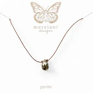 Pyrite Faceted Briolette Cord Necklace Gemstone Choker Merelani Designs Sterling Silver or 14kt Gold Filled Clasp Everyday