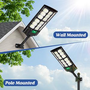 cvcpbu Newest Solar Street Light IP65 Waterproof Eco-Friendly Lighting with Motion Sensor & Remote Control 360 SMD LEDs Adjustable Angle Dusk to Dawn for Commercial Areas