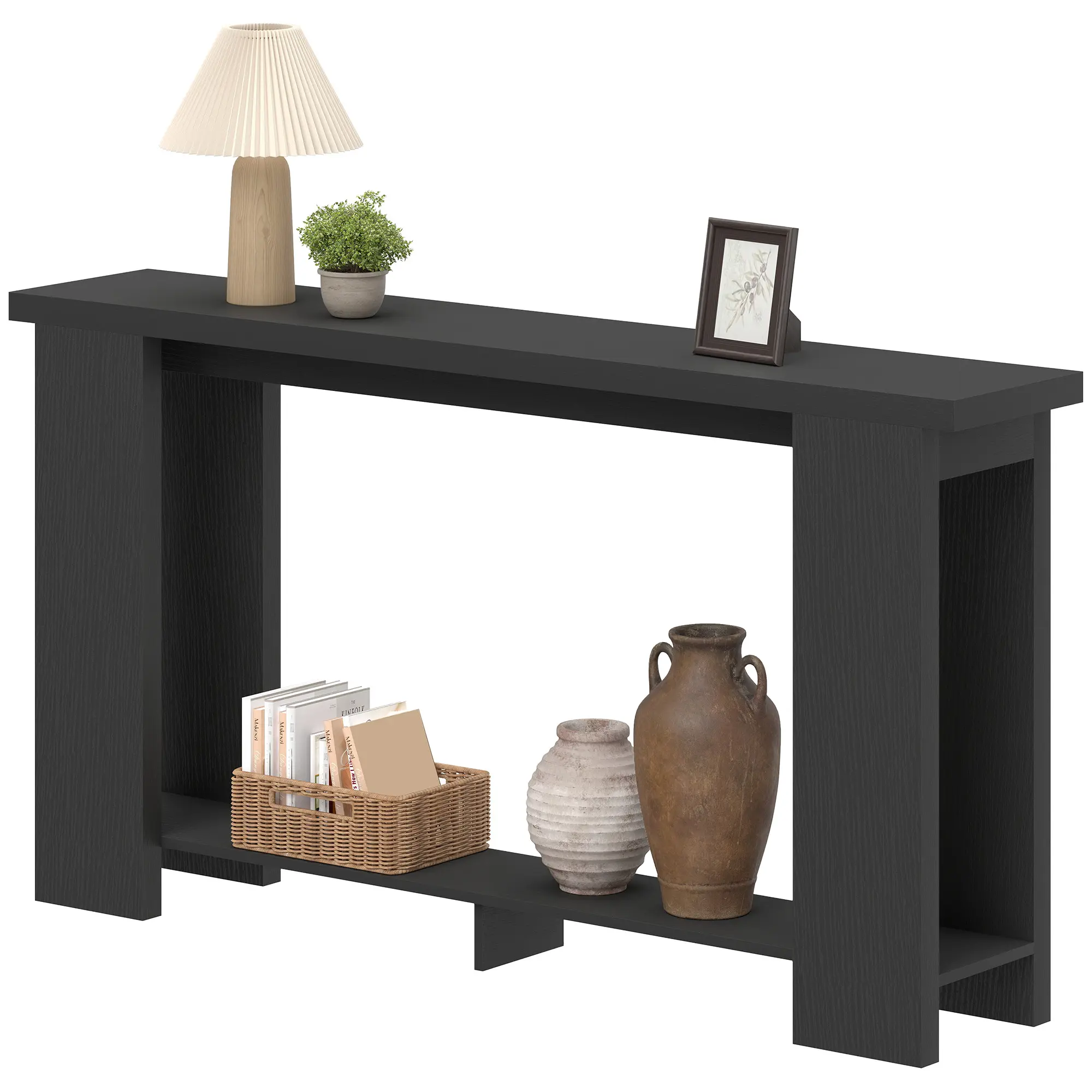Distressed Black Farmhouse Pedestal Console Table, 63" Narrow Entryway Table with Thick Tabletop for Living Room, Hallway