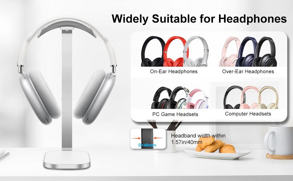 Headphone Stand for AirPods Max, Headset Holder with Aluminum Supporting Rod, Heavy Base Desk Stand Headphones Support Accessory for All Headphones