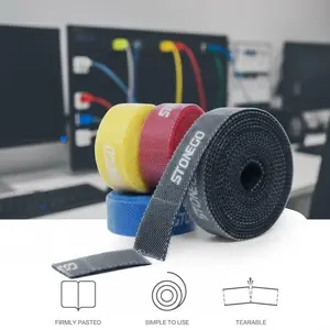 Reusable Self-Adhesive Magic Cable Ties Roll, Rip & Tear Hook and Loop Straps for Cord Organization, No-Scratch Reusable Fasteners for PC Electronics Home Office, 3 Sizes, Eco-Friendly