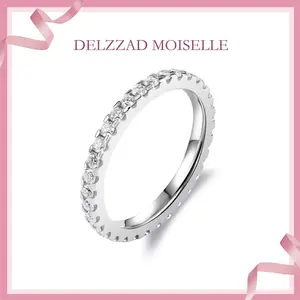 Delzzad S925 Eternity Ring Band VVS D Color Synthetic Moissanite Women Engagement Wedding Ring Daily Costume Jewelry Accessories Perfect Birthday Engagement Wedding Anniversary Gifts For Her Women Wedding Set