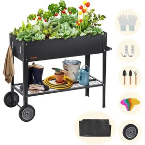 Raised Planter Box with Legs and Wheels, Larger Size 43.3x19.5x31.5 Outdoor Elevated Garden Bed On Wheel, Metal Planting Boxes for Growing Flowers/Vegetables/Herbs in Backyard/Garden/Balcony