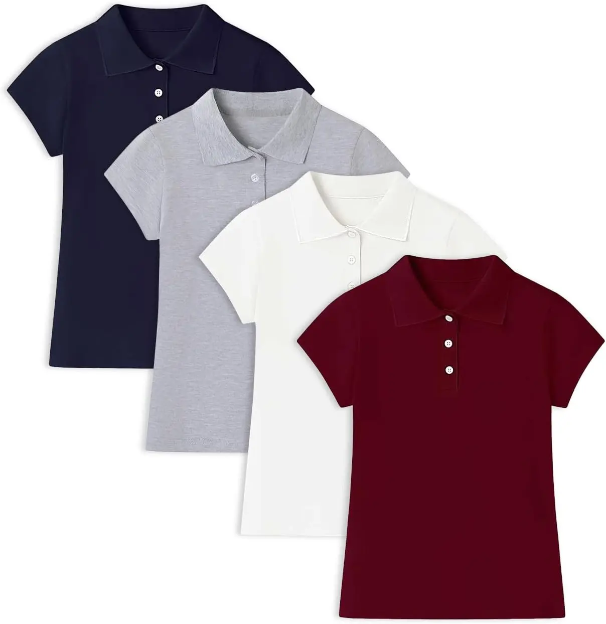 4 Pack Cotton Girls Polo Shirt Slim Fit for School Uniform Kids Youth Tops
