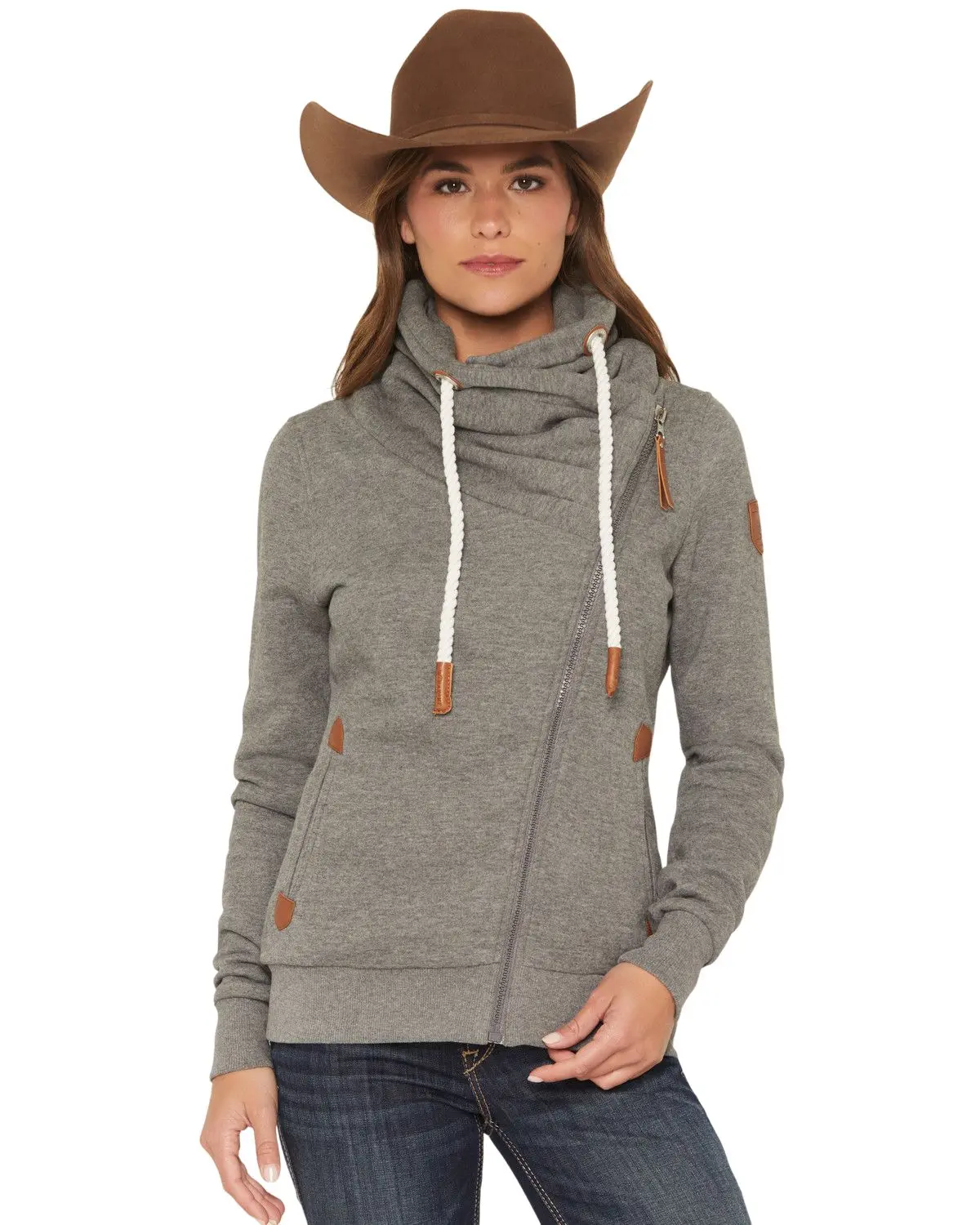 Wanakome Women's Women'S Asymmetrical Zip-Up Hoodie Jacket - Hestia-Drkgry