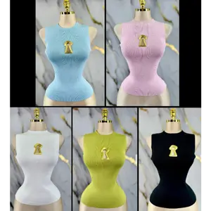 Ribbed Sleeveless Top with Gold Keyhole Detail – Ivory