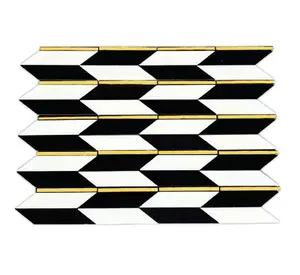 Artistic Boston Hill White Black Gold Marble Mosaic Backsplash Floor and Wall Tiles (16x9 inch) DP8755