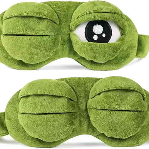 Women's Smooth Blackout Sleeping Eyemask - Cute Funny Creative Cartoon Animal Print Sad Frog Foldable Eye Shade, Soft Comfort for Travel, Green Party Bag Gift (Foldable Eyes Add Playful Charm)
