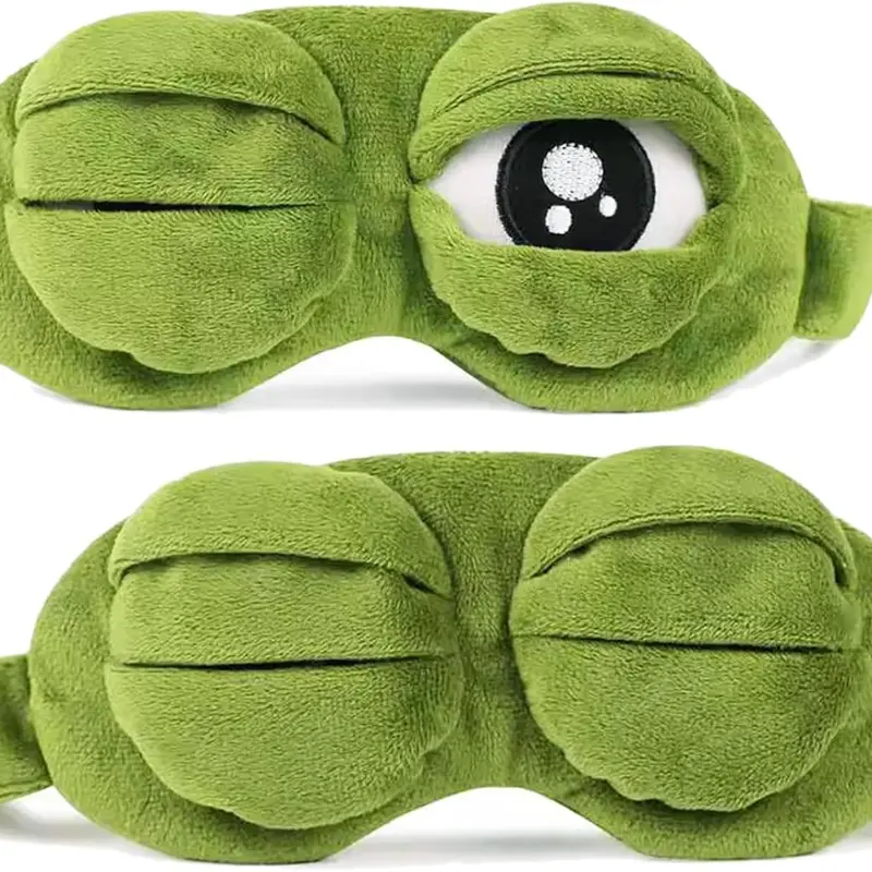 Women's Smooth Blackout Sleeping Eyemask - Cute Funny Creative Cartoon Animal Print Sad Frog Foldable Eye Shade, Soft Comfort for Travel, Green Party Bag Gift (Foldable Eyes Add Playful Charm)