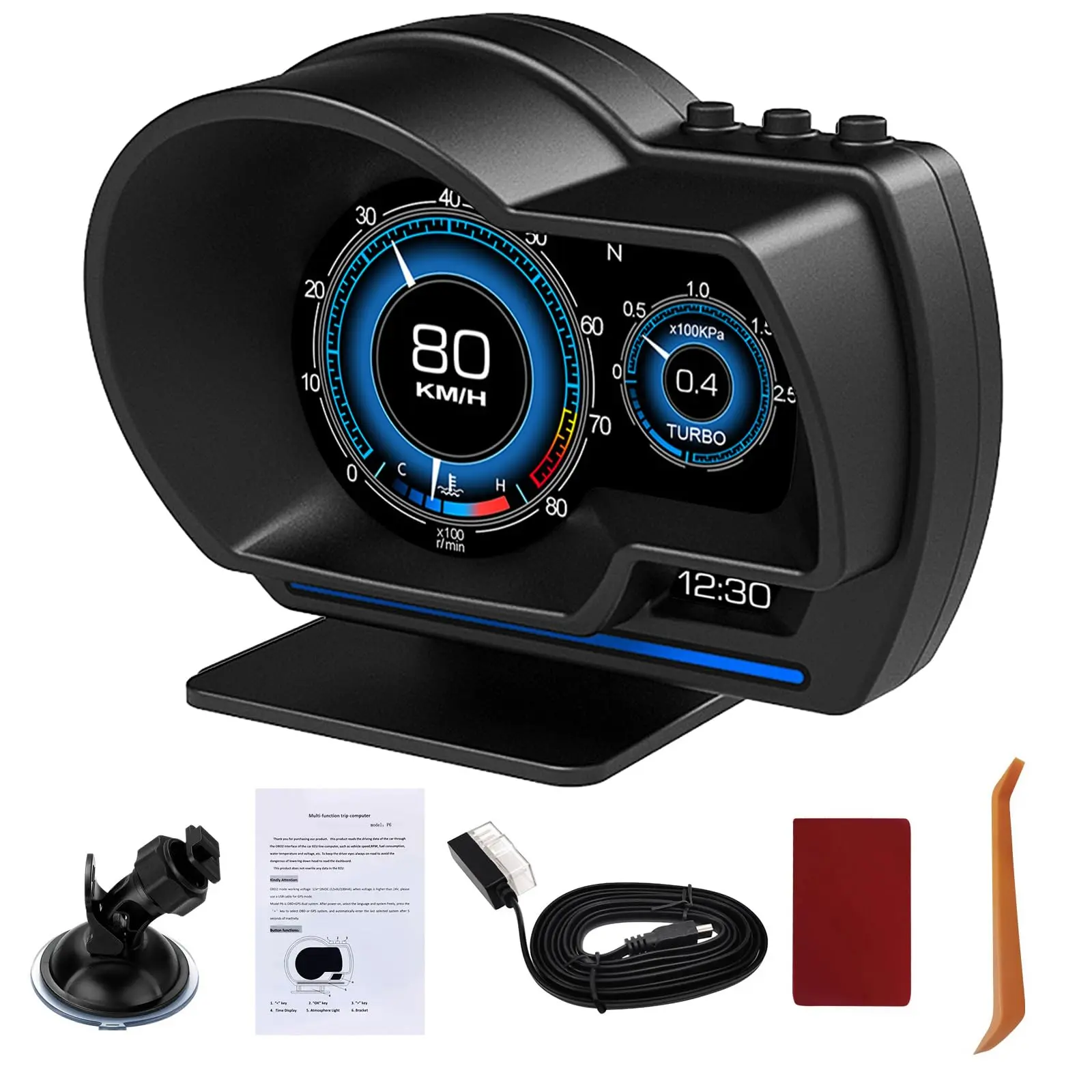 Obd2 Head Up Display For Car  Hud Speedometer With Gps Digital Dual System Mph Mileage Water Tem Volt Overspeed & Driving Alarm Rpm