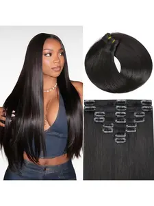 Clip in Hair Extensions Real Human Hair Natural Color 8 pcs Per Set Invisible Seamless Straight Remy Human Hair Extensions Clip ins for Women with Double Weft Double Weft Hairpieces