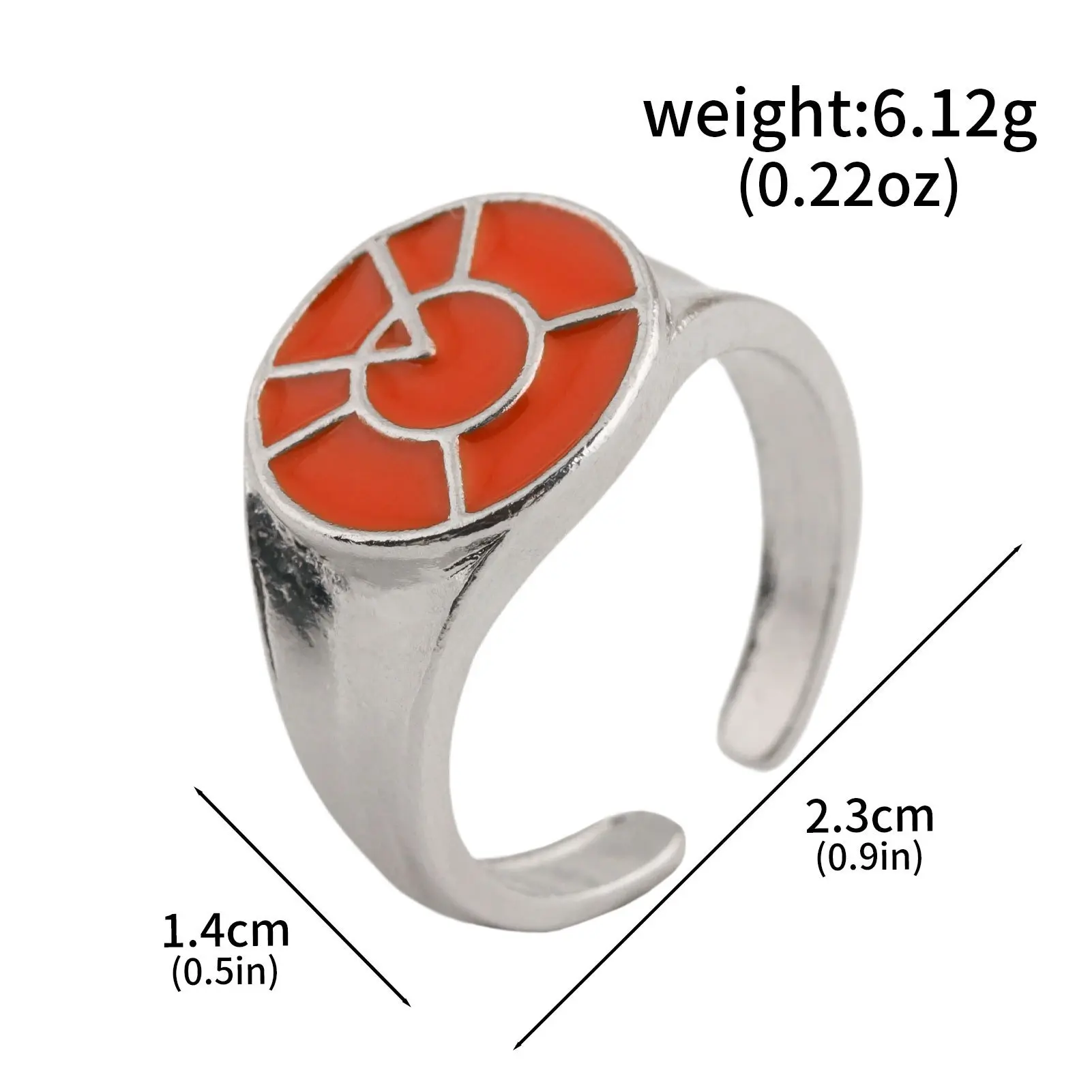 Silver Tone Open Cuff Ring with Red Enamel Design 6.12g Weight 1.4cm Width 2.3cm Length