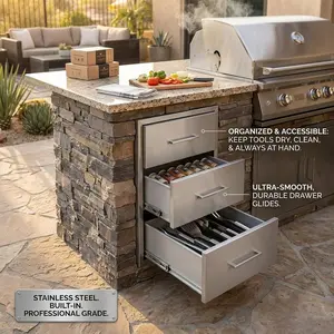 Garvee Heavy Duty Outdoor Kitchen Drawer Set – 304 Stainless Steel Storage Organizer – Weatherproof Rust-Resistant Smooth Sliding Flush Mount BBQ Tool Cabinet for Patio Garden or Indoor Kitchens – No Installation Required