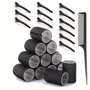 25pcs Set Self Grip Rollers Kit with 12 Rollers & 12 Clips, Salon Quality Curlers for DIY Hairstyling, Heatless Rollers for Styling