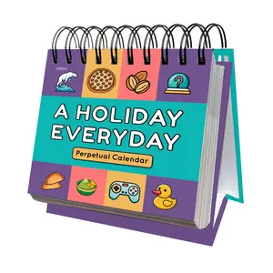 A Holiday Everyday Perpetual Calendar - 365 Unique Holidays with Bright & Cheerful Design - Easy Display Stand Included - 5.75x5.25 Inches