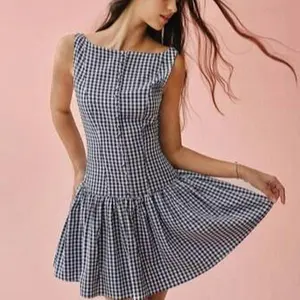 YeoKou Womens Plaid Mini Dress Sleeveless Boat Neck Backless Drop Waist Zipper Back Pleated Dress