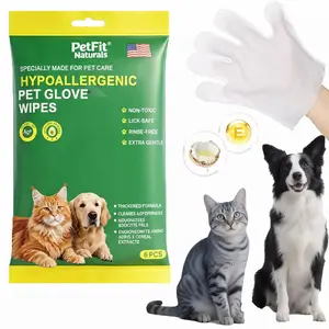 PetFit Naturals Pet Glove Wipes 6-Pack Gentle Non-Toxic Grooming for Dogs & Cats