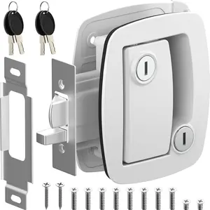 RV Door Lock Replacement with Paddle Deadbolt,  Metal Camper Door Latch Handle Lock, RV Entry Door Lock for Camper Horse Travel Trailer Cargo Hauler