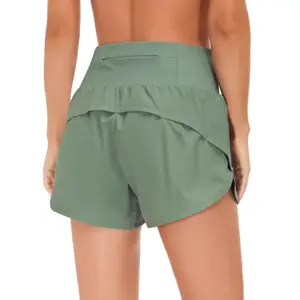 Women's Sports Running Shorts High Waist Two-in-One Design with Zipper Pockets Yoga Pants