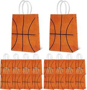 WAT18 Pcs Basketball Party Gift Bags, Basketball Pattern Gift Bag with Handle, Paper Treat Candy Goodie Bags for Basketball-Themed Party Games Sports Day Birthday Decorations Supplies