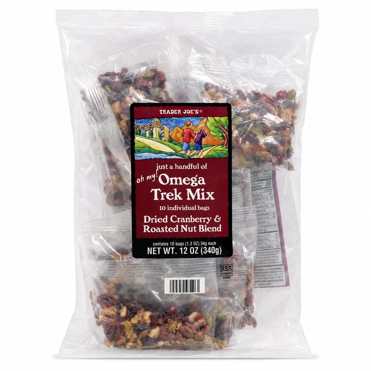 Trader Joe's Omega Trek Mix Dried Cranberry & Roasted Nut Blend 12 oz - 10 Individual Bags